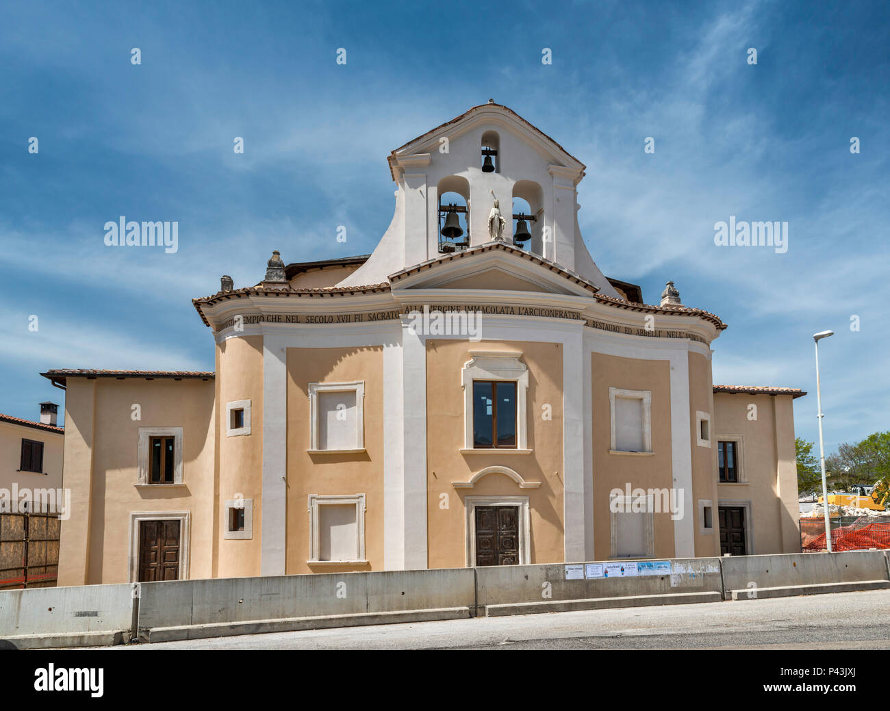 Santa Maria della Concezione, church rebuilt after 2009 earthquake, in village of Paganica, Abruzzo, Italy Stock Photo