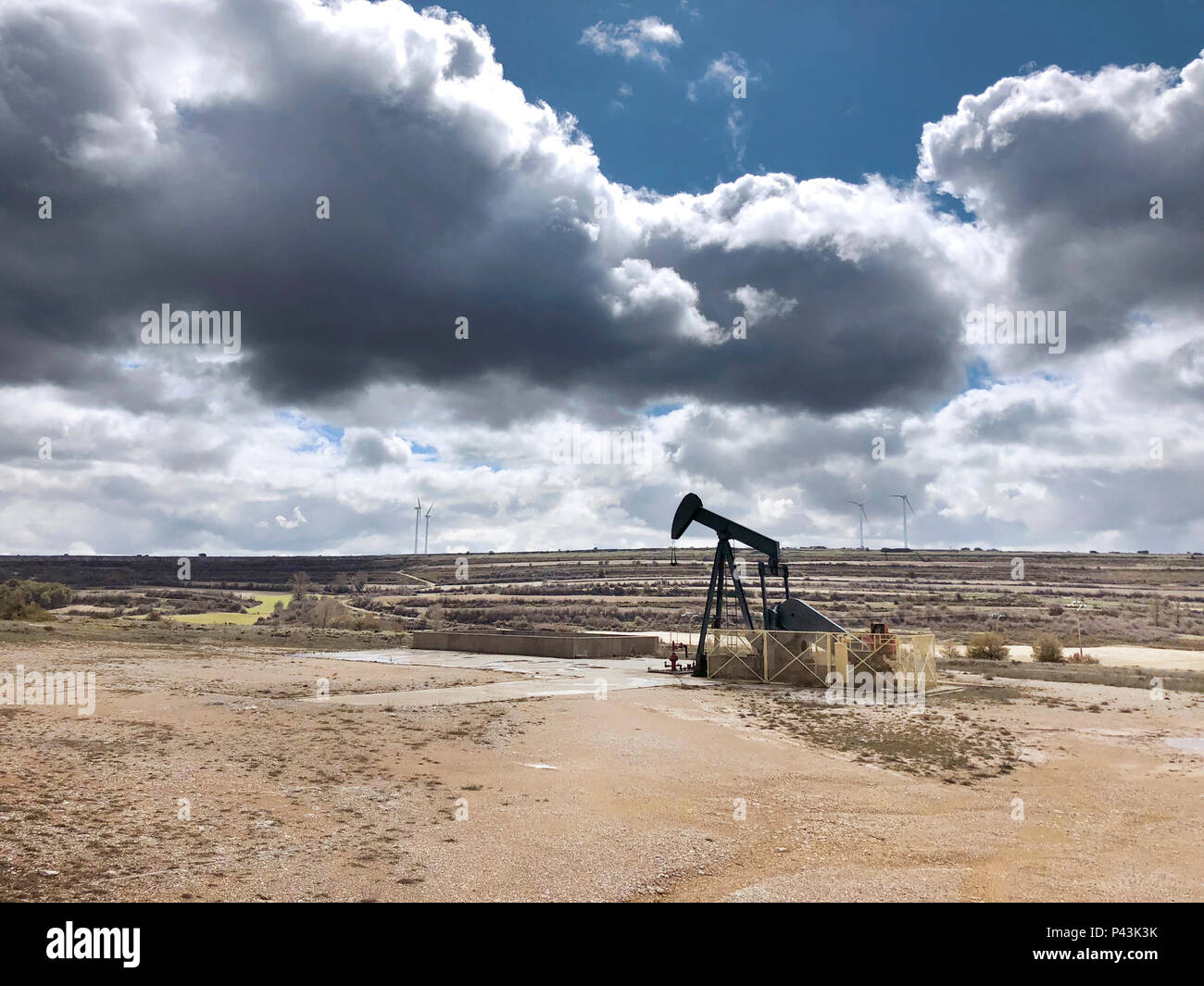 Oil pumping equipment. Ayoluengo petroleum field. Burgos, Spain. Energy production Stock Photo