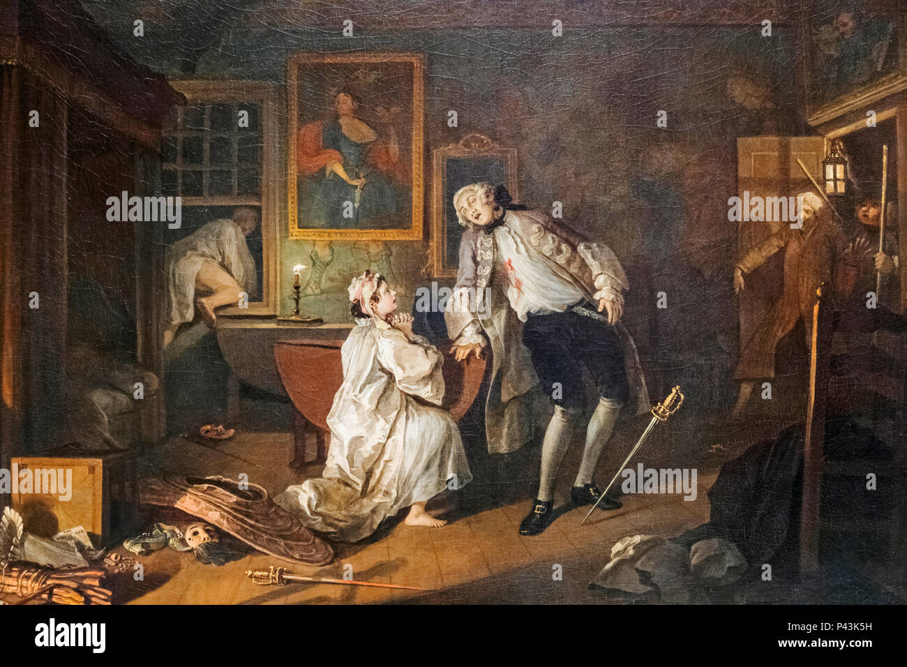 Painting from The Marriage A-la-Mode Series titled 'The Bagnio' by William Hogarth dated 1743 Stock Photo
