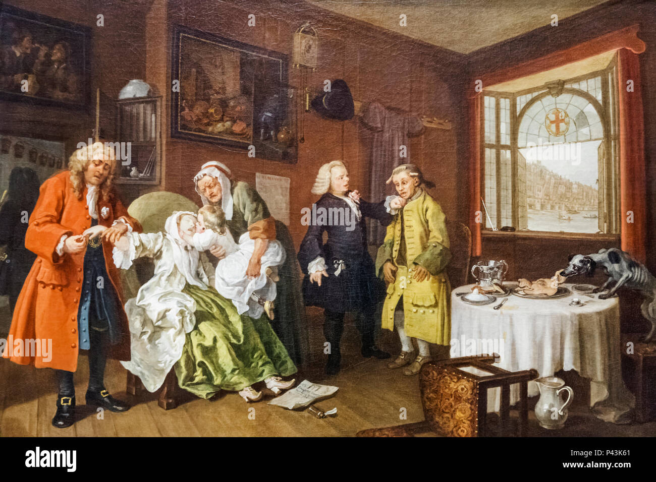 Painting from The Marriage A-la-Mode Series titled 'The Lady's Death' by William Hogarth dated 1743 Stock Photo