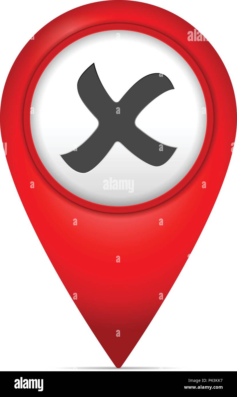 Map marker with cancel symbol on a white background. Stock Vector