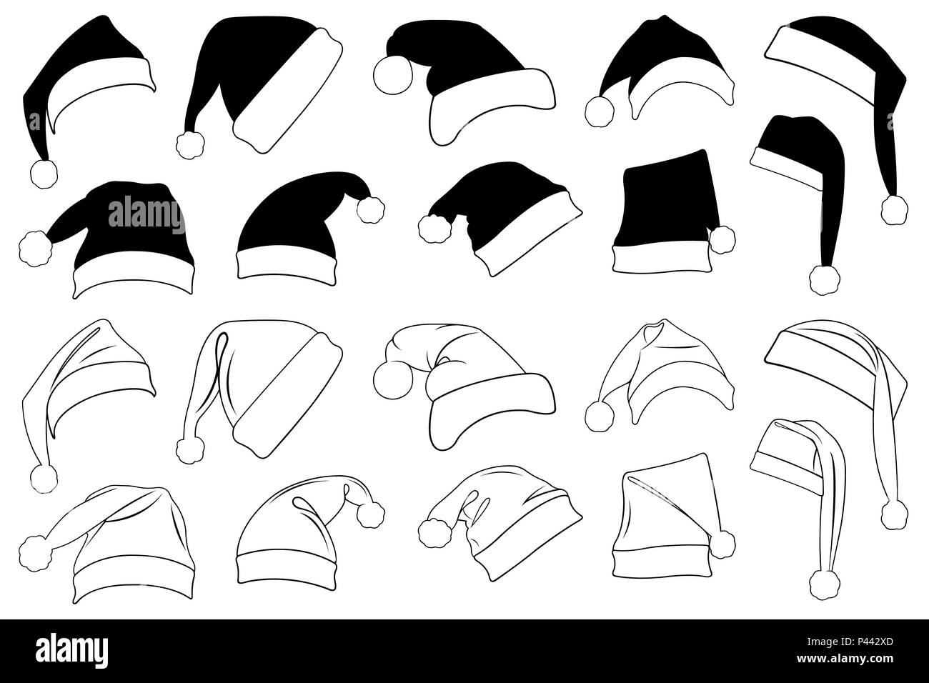 Illustration of different Christmas hats isolated on white Stock Photo