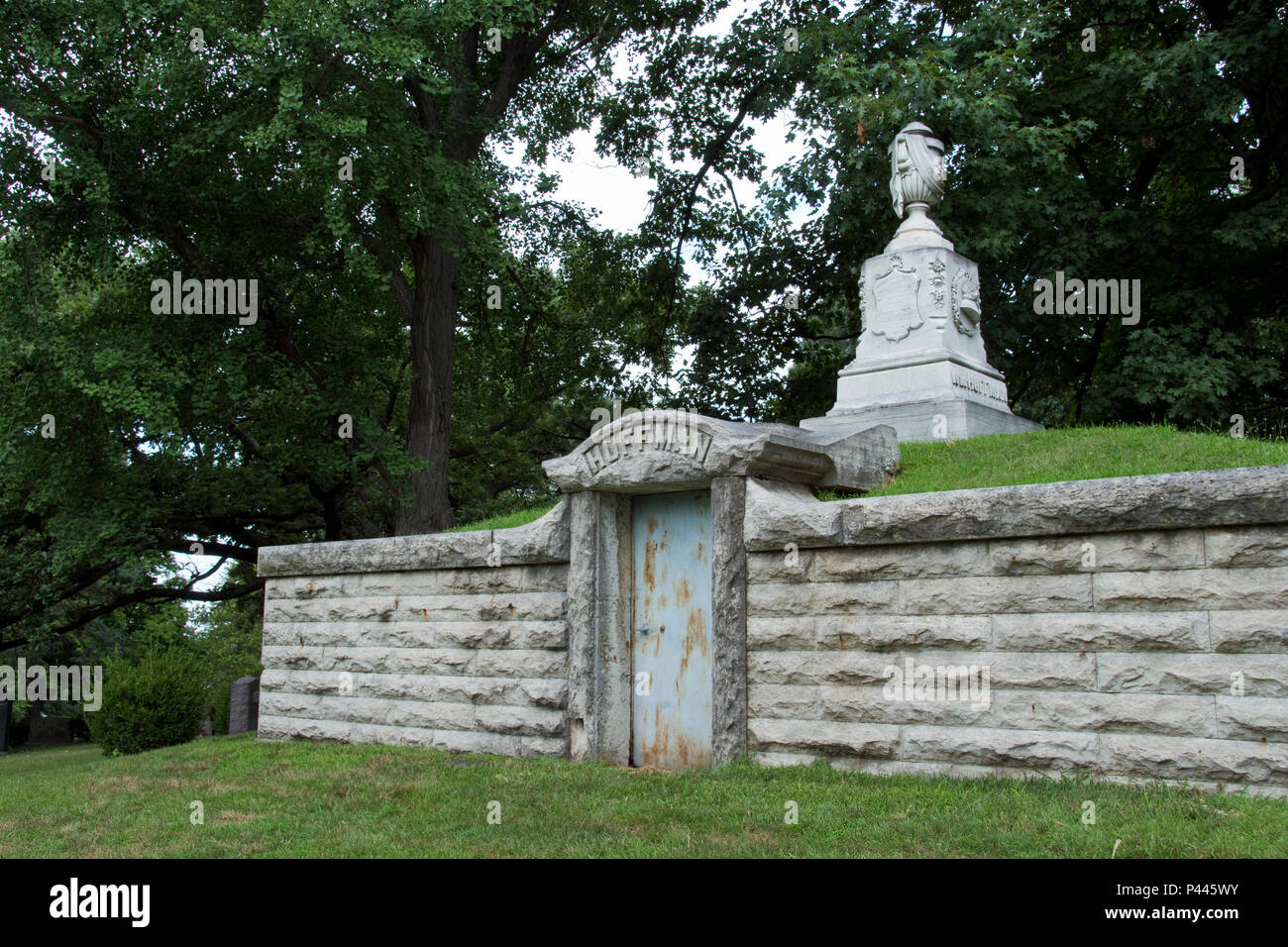 Tomb of George Huffman, businessman who made sewing machines and bicycles—Wright Brothers used his field for flying practice—Woodland Cemetery, Dayton Stock Photo
