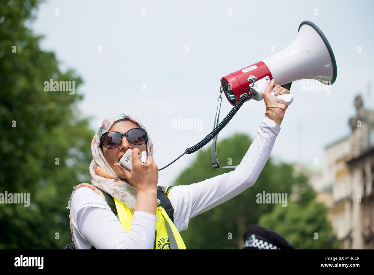Counter-demo by pressure group Unite Against Fascism, in protest of a rally being held by supporters of Tommy Robinson outside Downing Street, London. Stock Photo