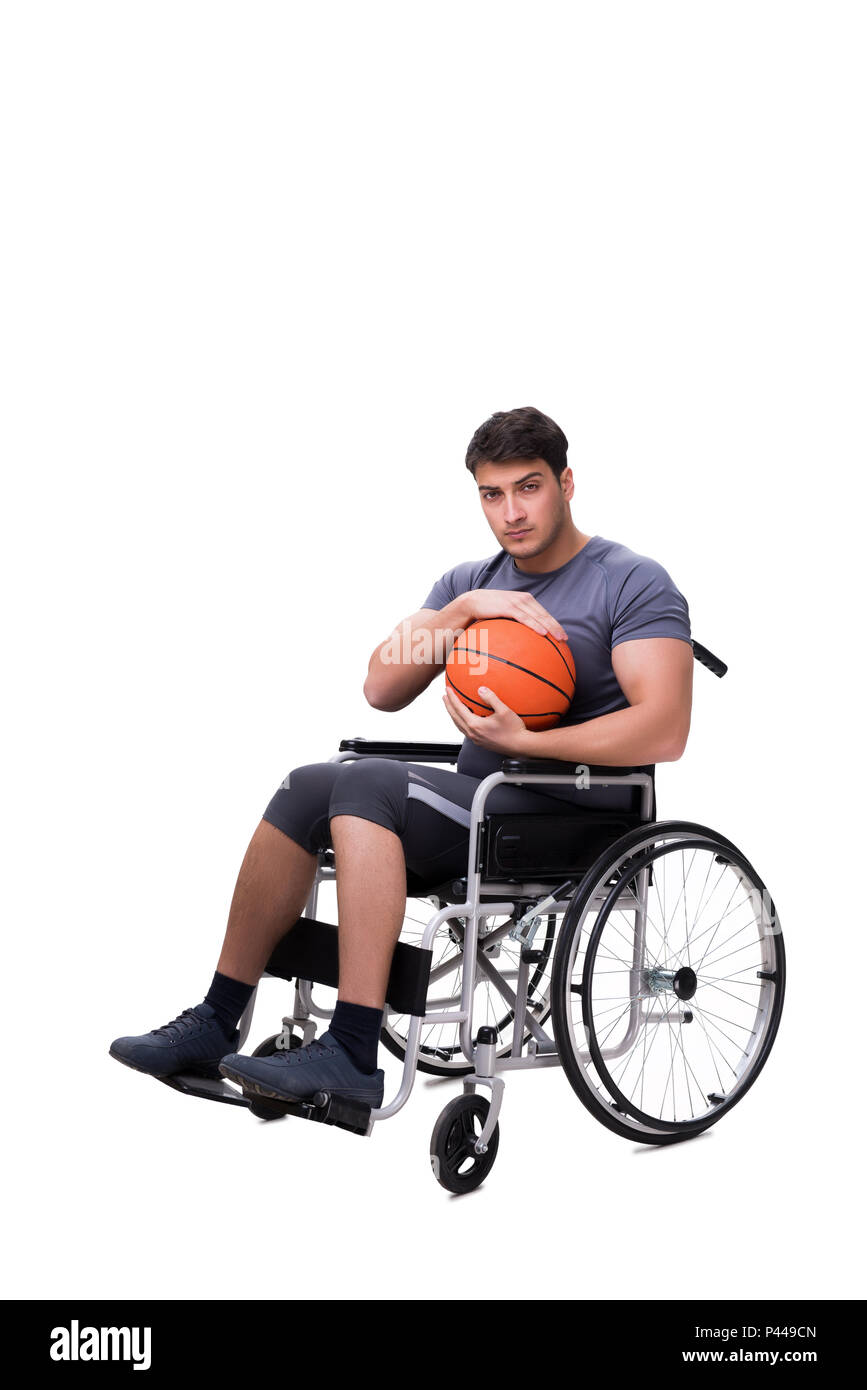 Basketball player recovering from injury on wheelchair Stock Photo