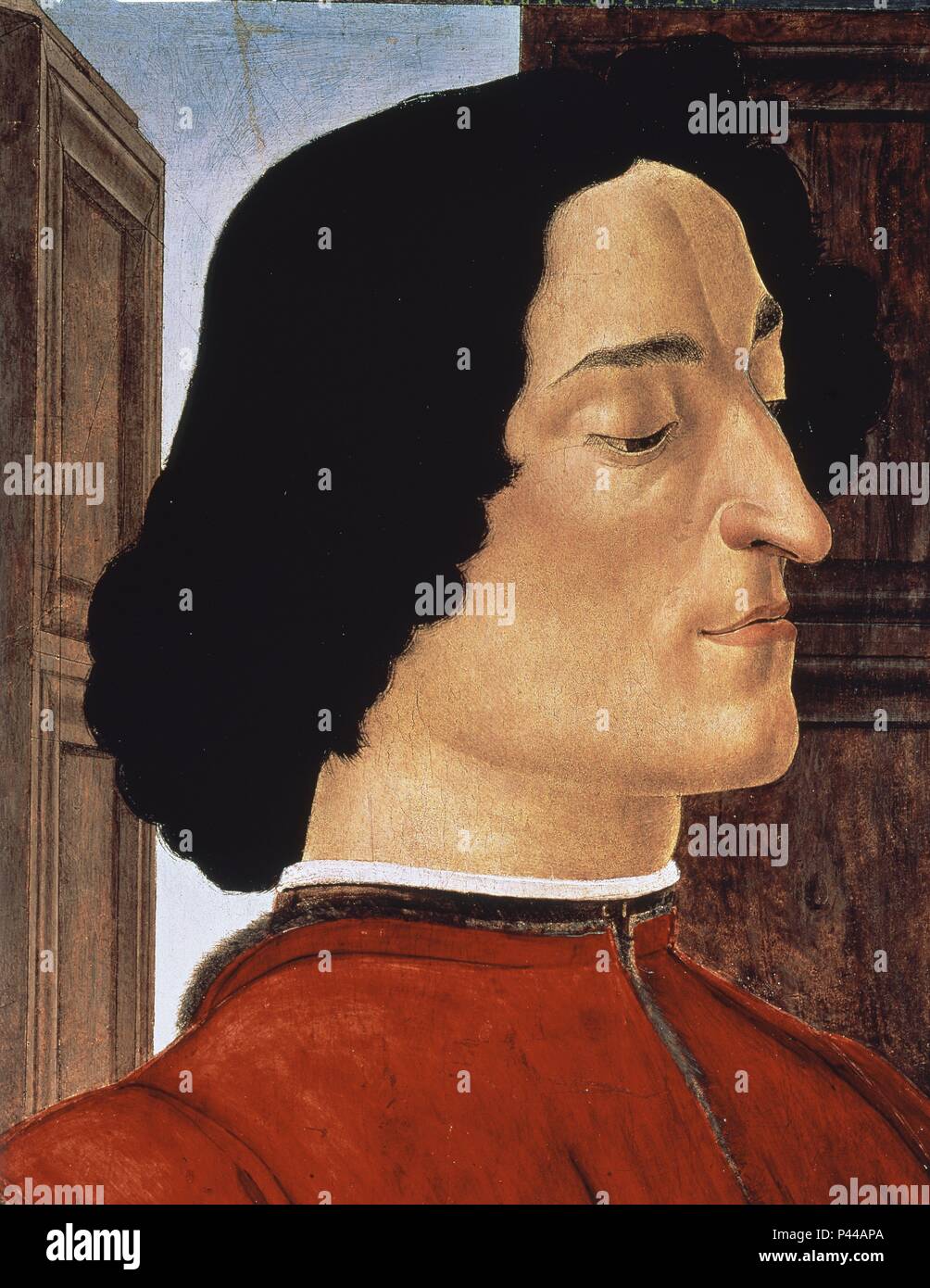 GIULIANO DE MEDICIS - DETALLE DEL ROSTRO (CONJ Nº 75033) - SIGLO XV - RENACIMIENTO ITALIANO. Author: Sandro Botticelli (1445-1510). Location: NATIONAL GALLERY, WASHINGTON D. C. Stock Photo