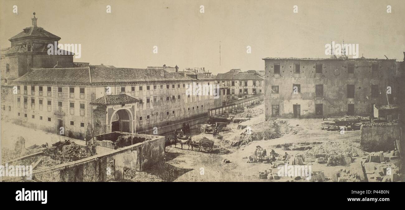 PANORAMA DE MONTELEON - SIGLO XIX. Author: SUAREZ. Location: MUSEO DE HISTORIA-FOTOGRAFIAS, SPAIN. Stock Photo