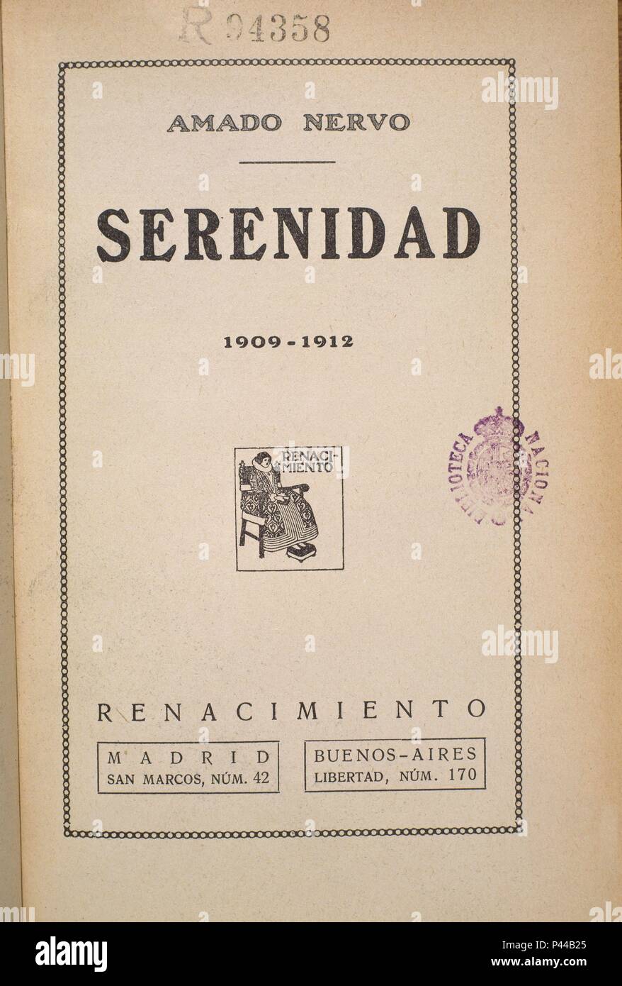SERENIDAD 1909 2/87897. Author: NERVO AMADO. Location: BIBLIOTECA NACIONAL-COLECCION, MADRID, SPAIN. Stock Photo