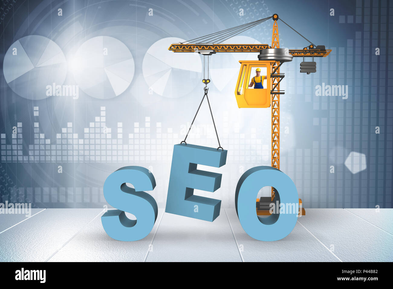 Search engine optimisation concept with crane Stock Photo
