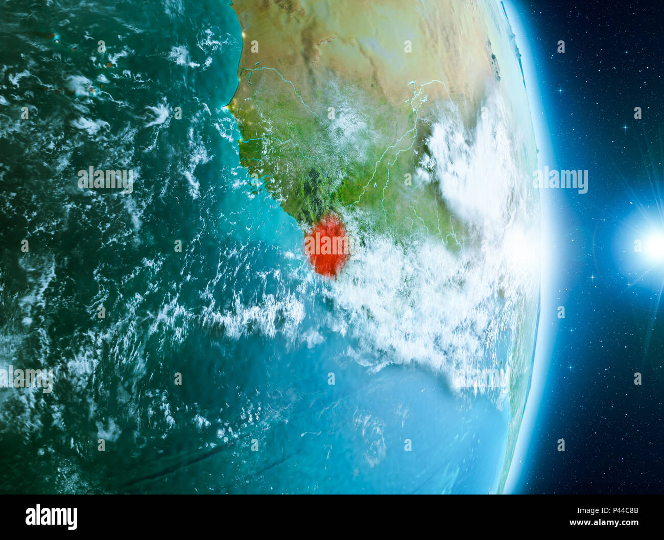 Sierra Leone from orbit of planet Earth with clouds during sunrise with ...