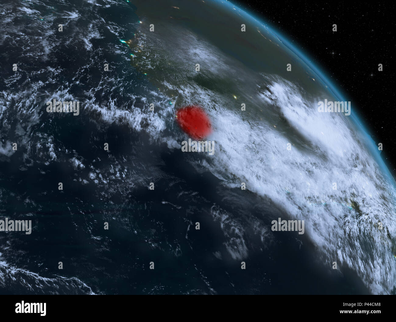 Night above Sierra Leone highlighted in red on model of planet Earth in ...