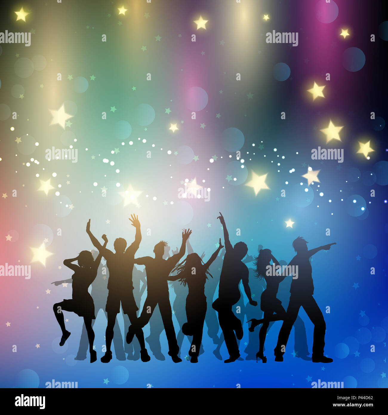 Silhouettes of people dancing on a starry background Stock Photo - Alamy