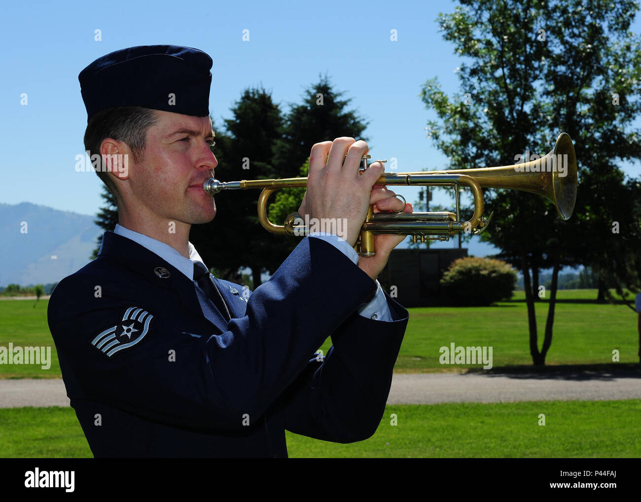 SSgt Adam Keele, bugler assigned to the 141st Air Refueling Wing as a ...