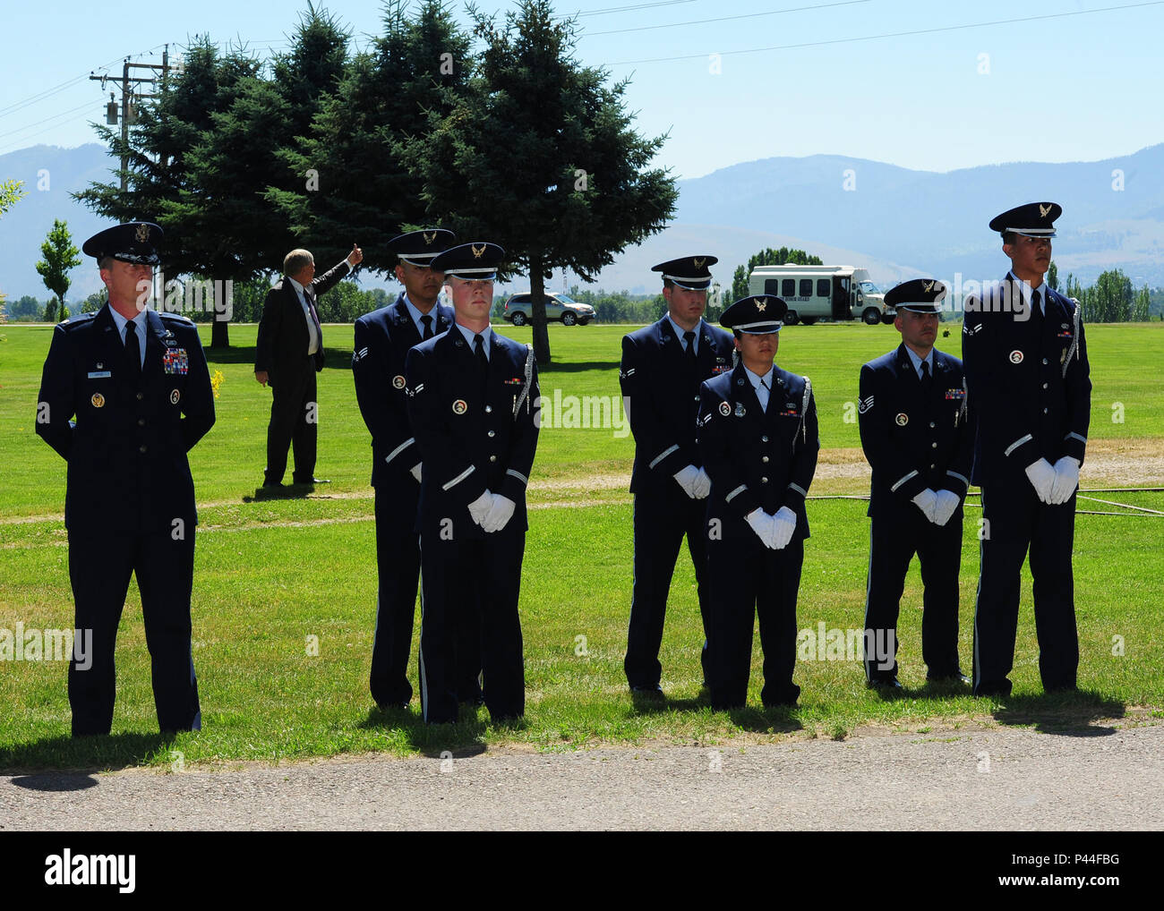 The Malmstrom Air Force Base Honor Guard renders military honors during a funeral service for