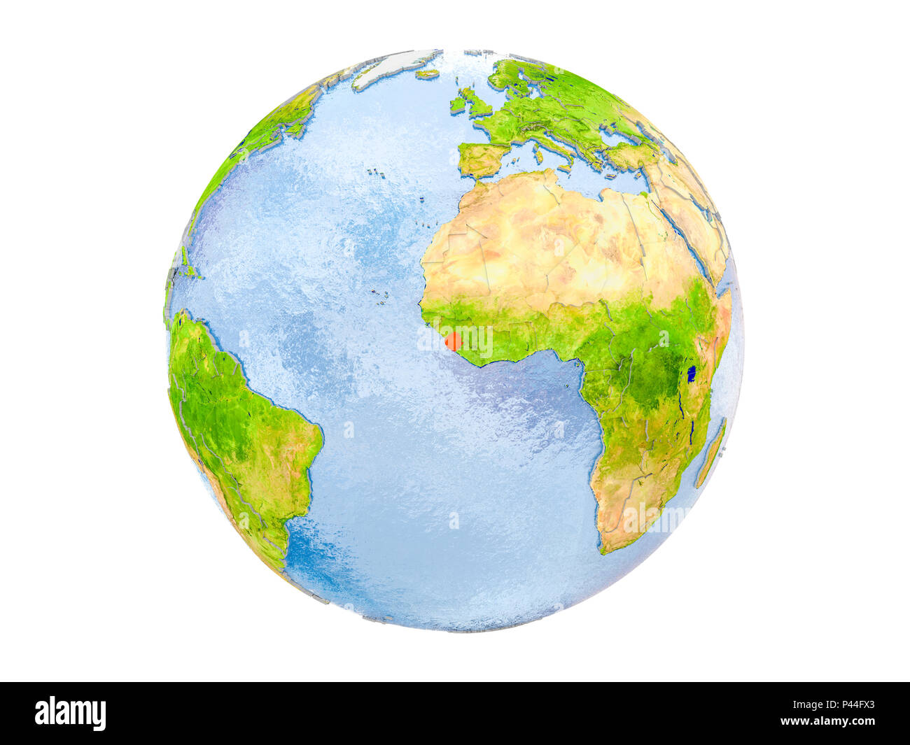 Sierra Leone highlighted in red on model of Earth. 3D illustration ...