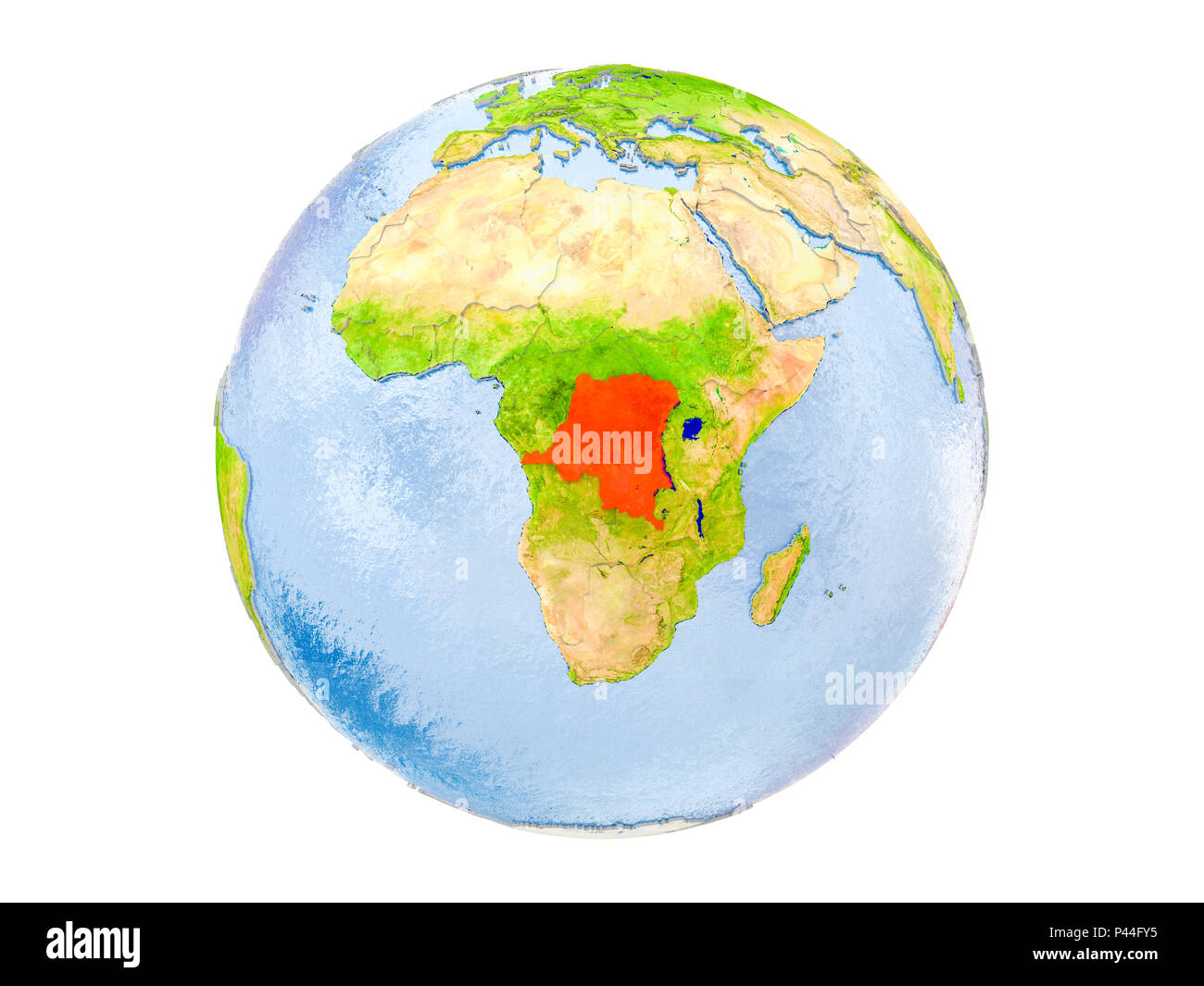 Democratic Republic of Congo highlighted in red on model of Earth. 3D ...