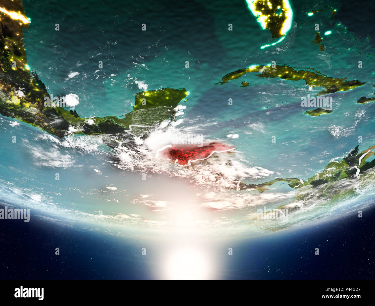 Honduras from orbit of planet Earth in sunrise with highly detailed ...