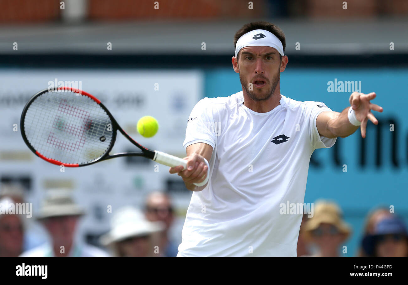 Argentina's Leonardo Mayer's during day three of the Fever-Tree Championship at the Queens Club, London. PRESS ASSOCIATION Photo. Picture date: Wednesday June 20, 2018. See PA story TENNIS Queens. Photo credit should read: Steven Paston/PA Wire. . Stock Photo
