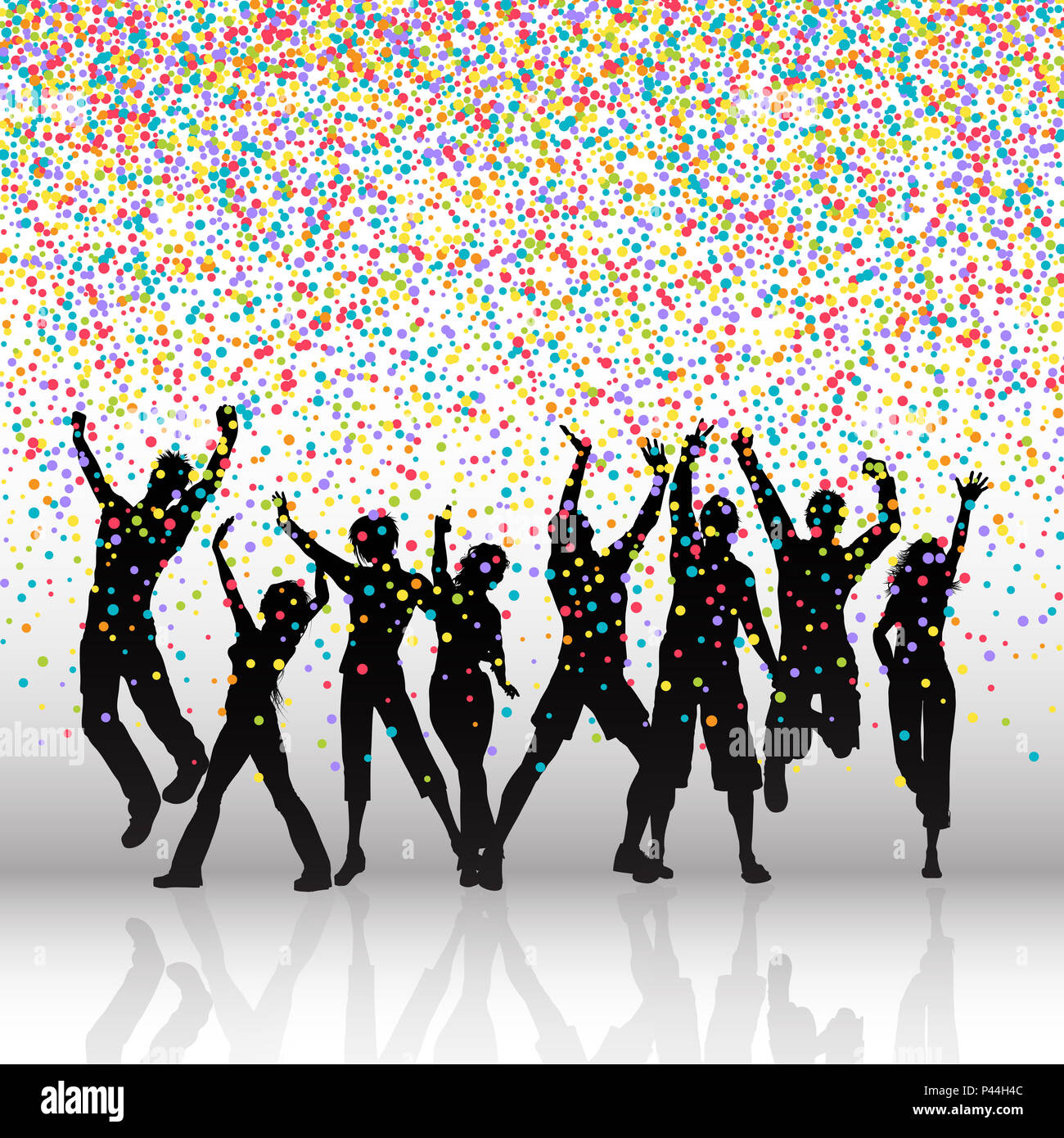 Silhouettes Of People Dancing On A Colourful Confetti Background Stock Photo Alamy