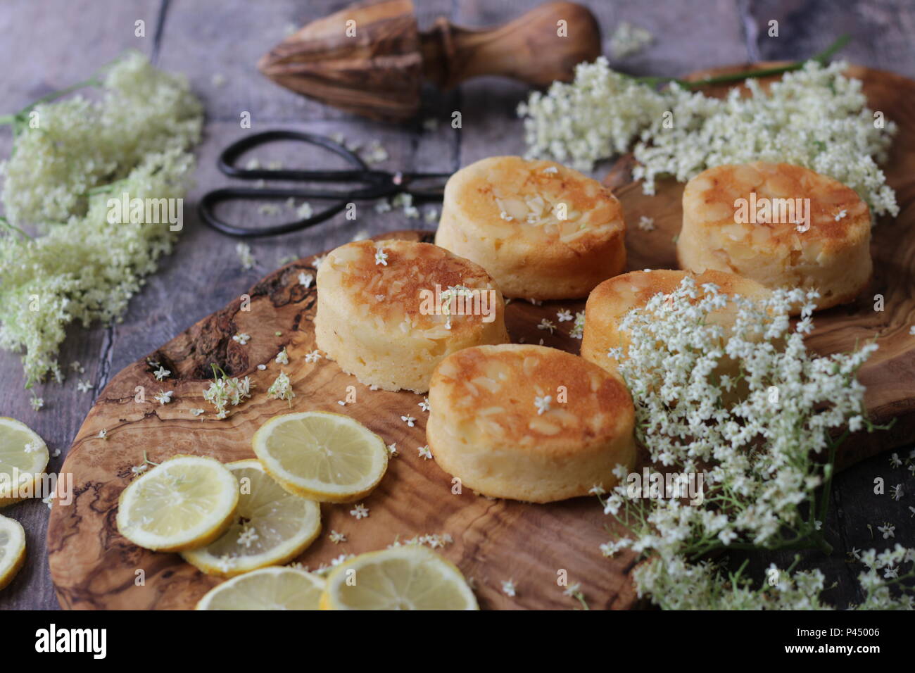 Lemon and elderflower little cakes Stock Photo