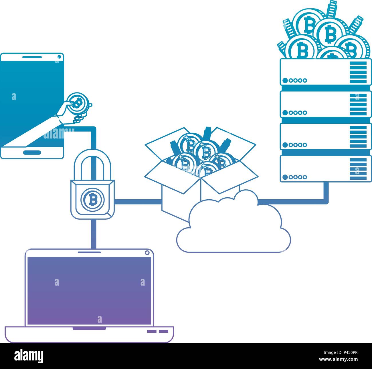 bitcoin commerce technology set icons Stock Vector