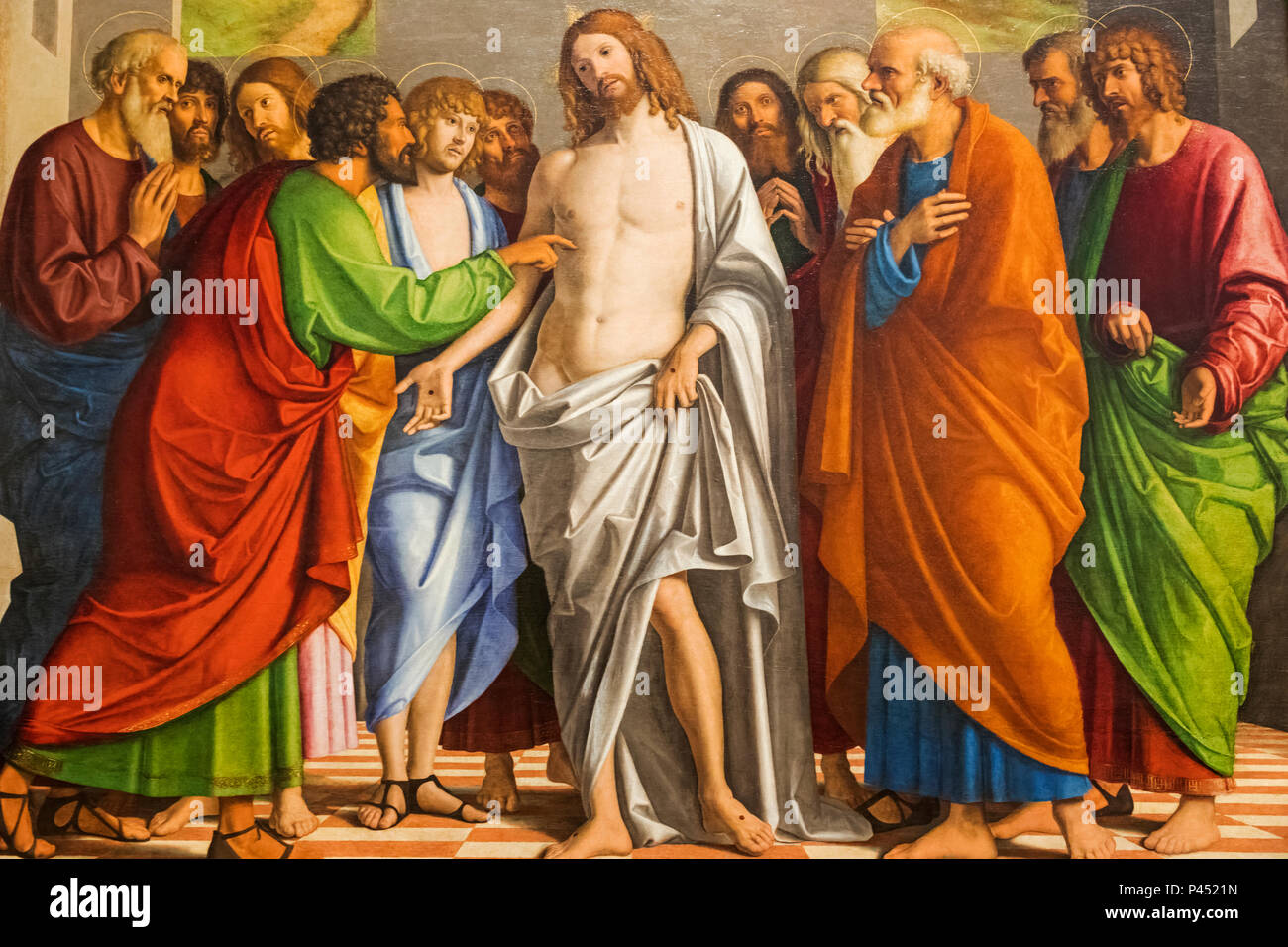 Painting of The Incredulity of Saint Thomas by Giovanni Battista Cima da Conegliano dated 1502 Stock Photo