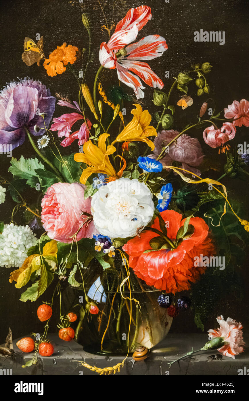 Painting of Flowers in Glass Vase by Jacob van Walscappelle dated 1670 Stock Photo Alamy