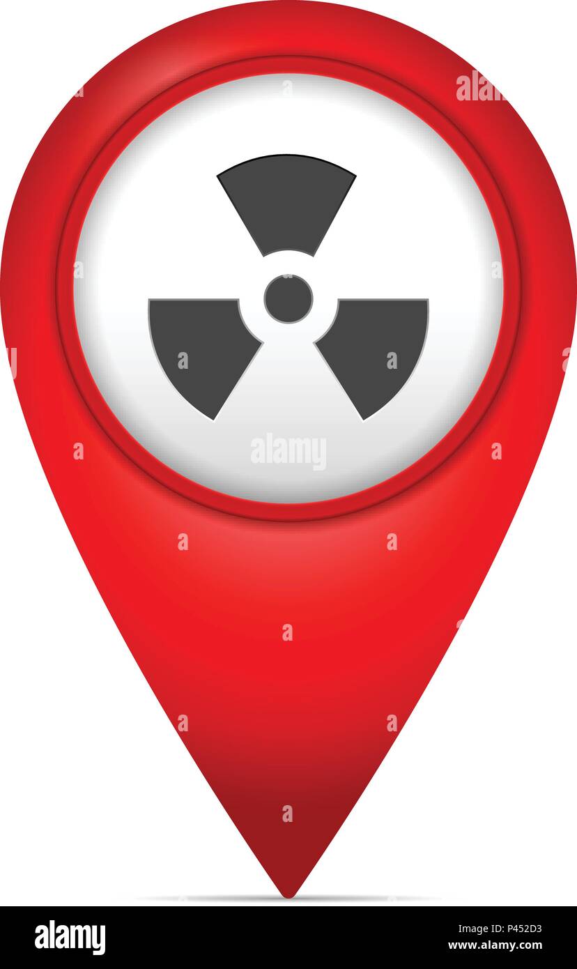Map marker with radiation symbol on a white background. Stock Vector