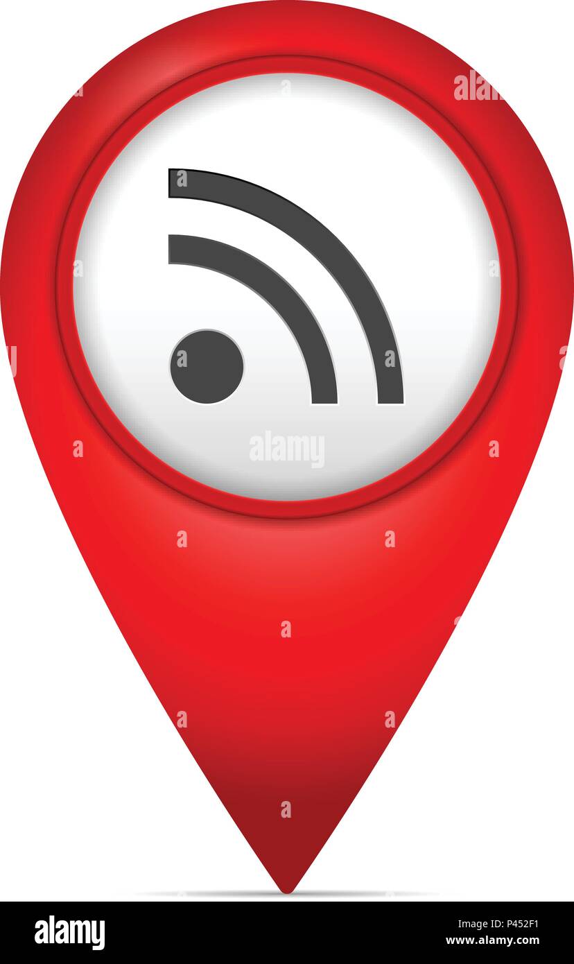 Map marker with RSS symbol on a white background. Stock Vector