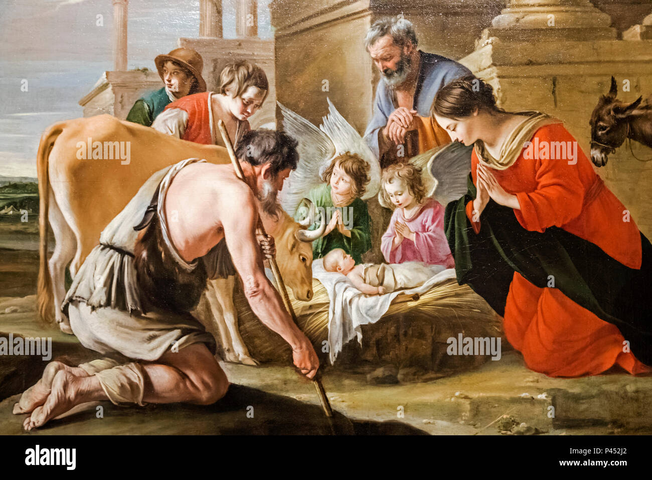 Painting Of The Adoration of the Shepherds by One of the Le Nain Brothers dated 1640 Stock Photo