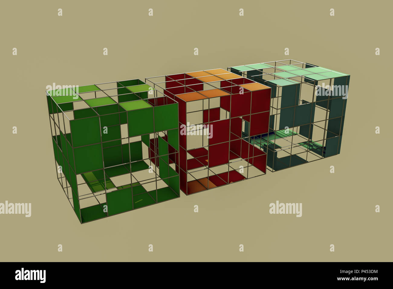 wireframe cubes isolated on brown background 3d illustration Stock ...