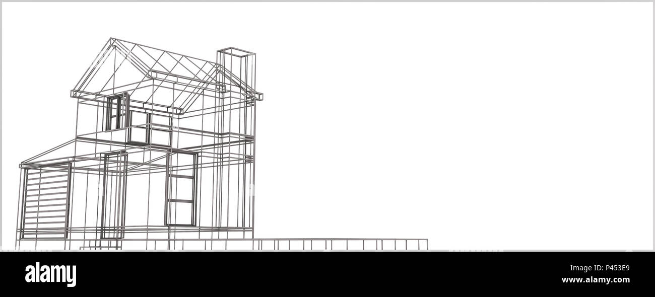 wireframe house isolated on white background 3d illustration Stock ...