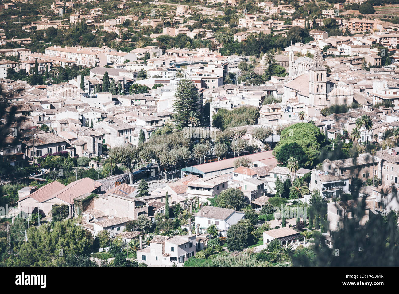 high angle view of town of Soller, Mallorca Stock Photo