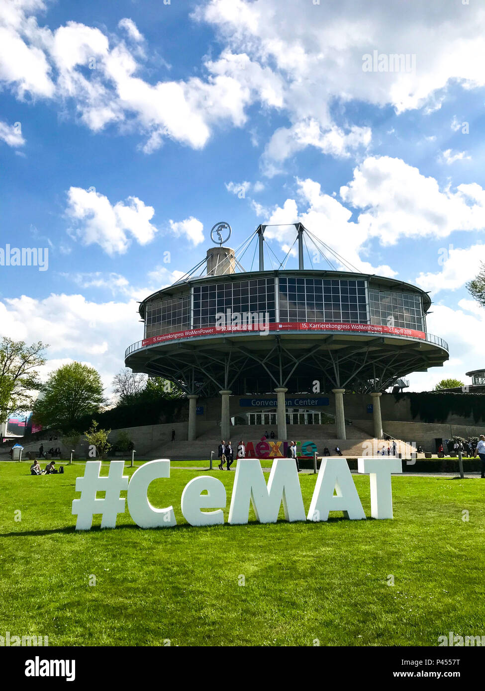 Hannover, Germany - April 2018: Large advertisement for the logistics and supply chain management fair CeMAT at the messe in Hannover Stock Photo