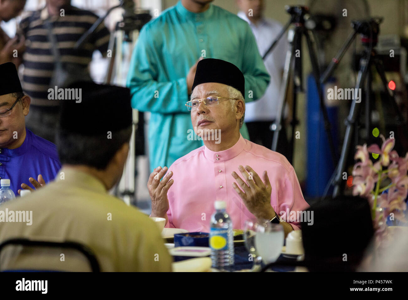 Najib Razak Malaysia S Former Prime Minister Prays Before Eating At A Barisan Nasional Bn Party Election Event At A Mosque In Sungai Besar Selangor Malaysia On Thursday June 9 2016 Stock Photo Alamy