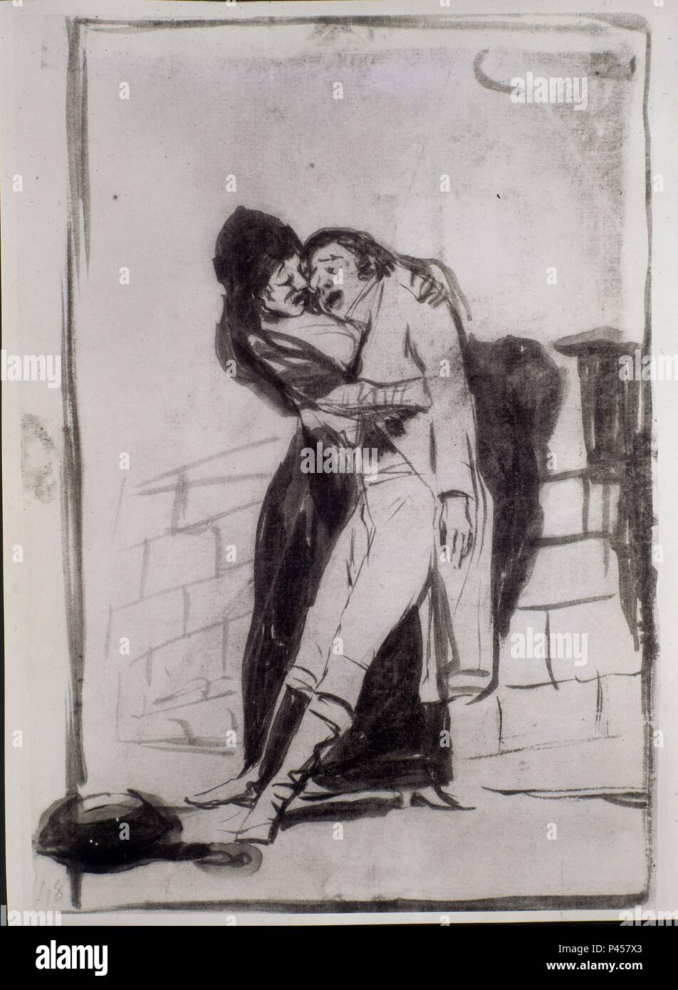 Preparatory drawing for The Caprice 10, 'Love and death (El amor y la muerte)'. Author: Francisco de Goya (1746-1828). Location: MUSEO DEL PRADO-DIBUJOS, MADRID, SPAIN. Stock Photo