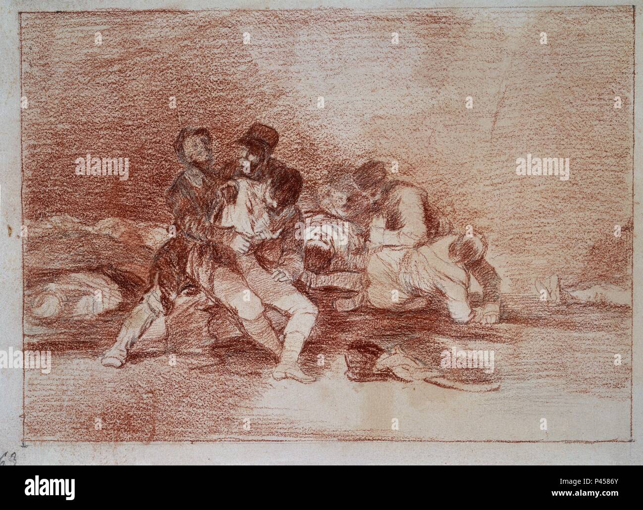 DESASTRES DE LA GUERRA (1810-1815) - DESASTRE Nº 20 - CURARLOS Y A OTRA - SANGUINA. Author: Francisco de Goya (1746-1828). Location: MUSEO DEL PRADO-DIBUJOS, MADRID, SPAIN. Stock Photo