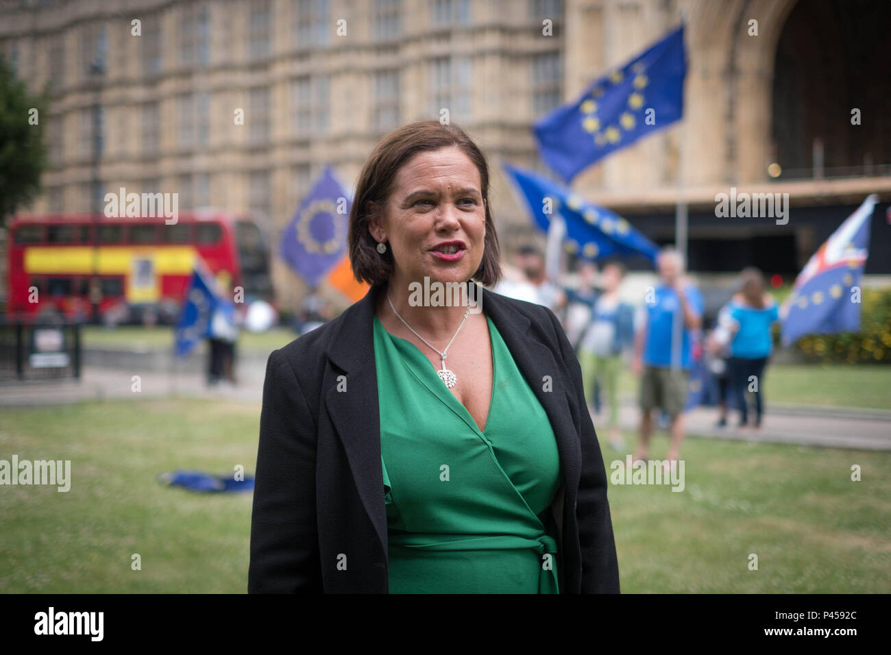 Sinn Fein's Mary Lou McDonald outside the Palace of Westminster while in London where she is due to meet Prime Minister Theresa May for talks. Stock Photo