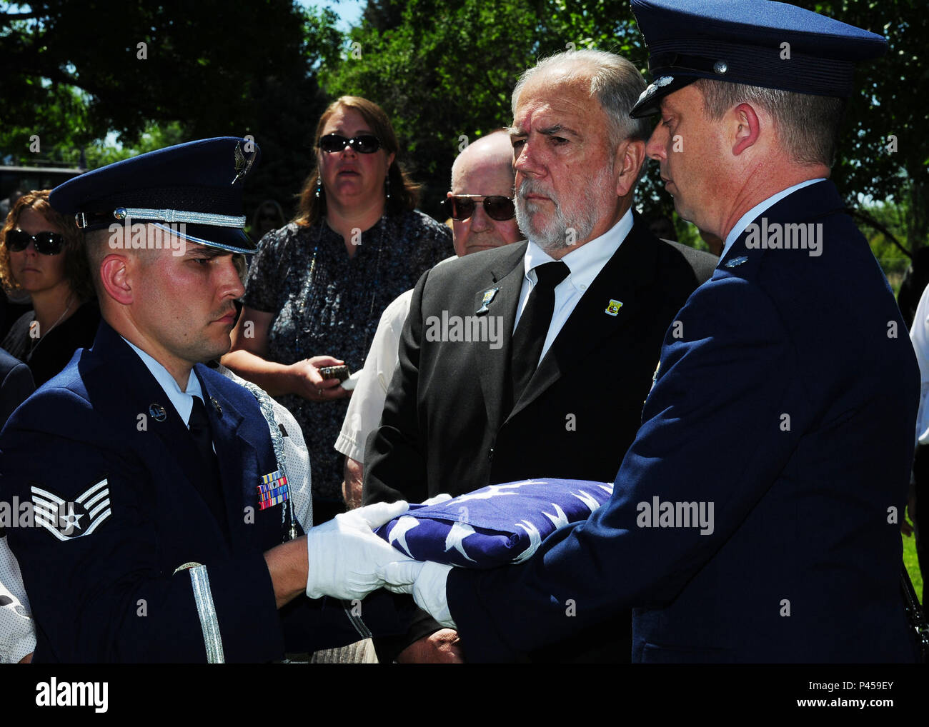 The Malmstrom Air Force Base Honor Guard renders military honors during a funeral service for