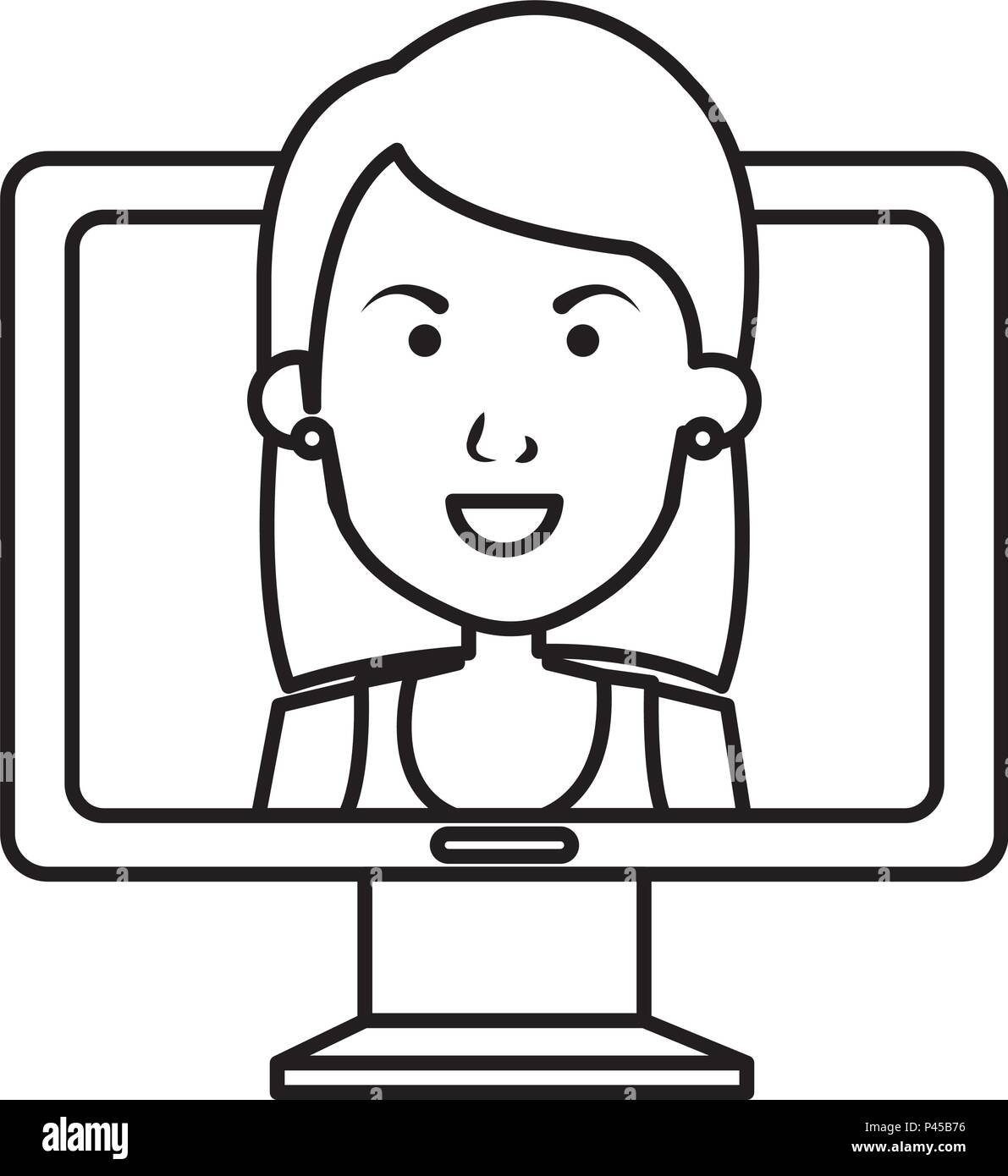 woman with computer icon Stock Vector