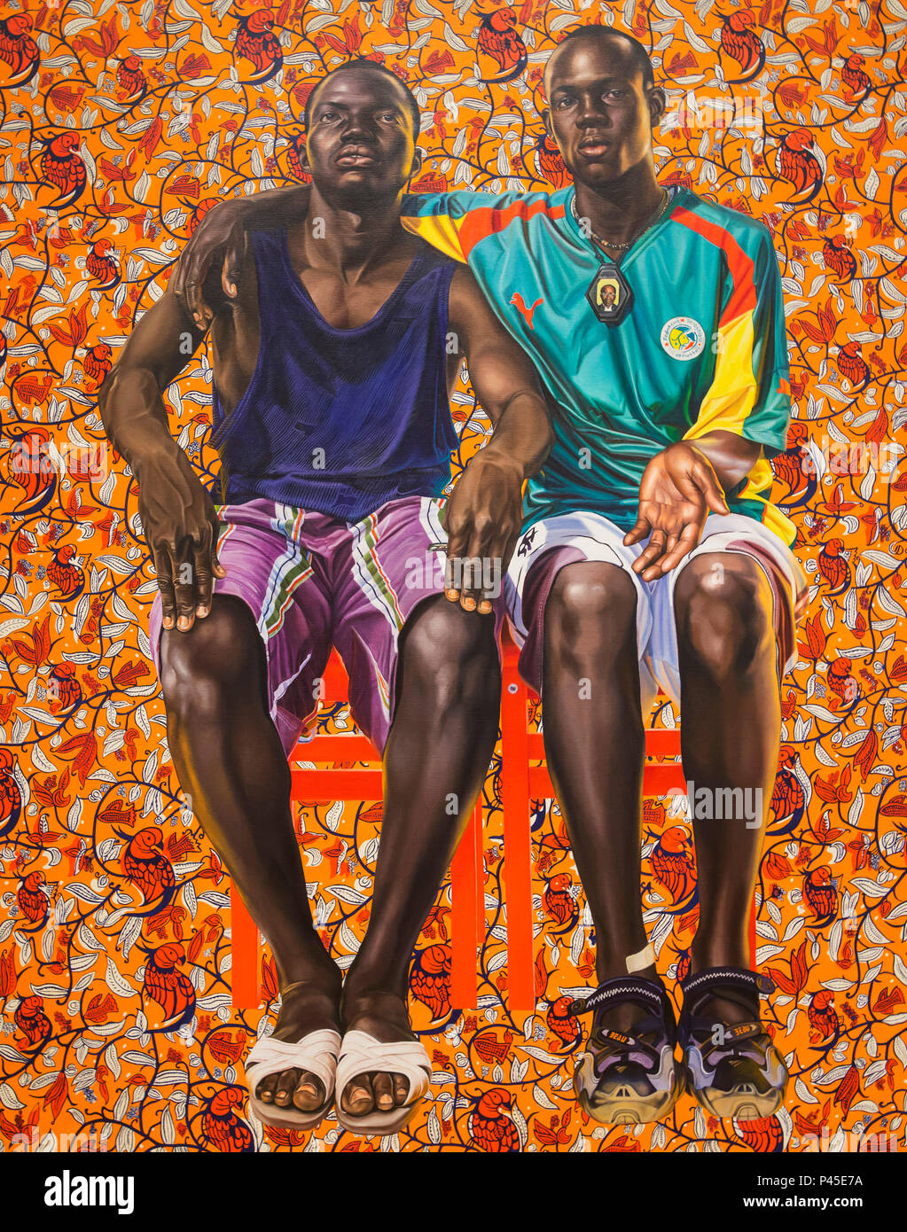 Painting 'Dogon Couple' by contemporary African-American artist Kehinde Wiley is on display. Stock Photo