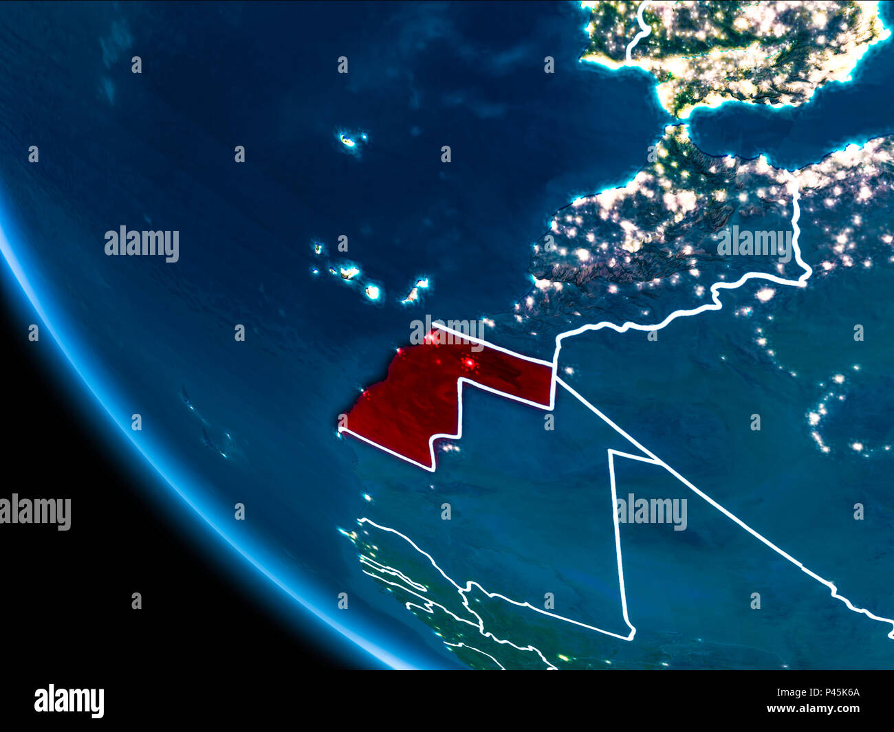 Map of Western Sahara in red as seen from space on planet Earth at ...