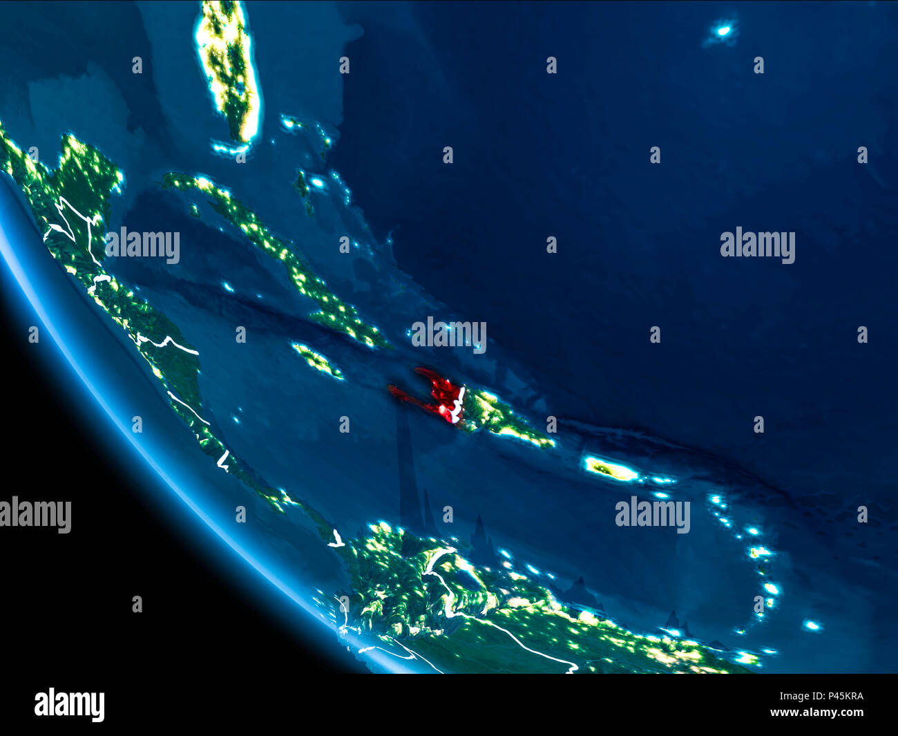 Map of Haiti in red as seen from space on planet Earth at night with ...