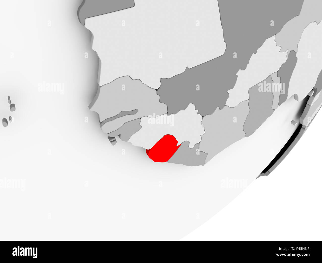 Illustration of Sierra Leone highlighted in red on grey globe. 3D ...