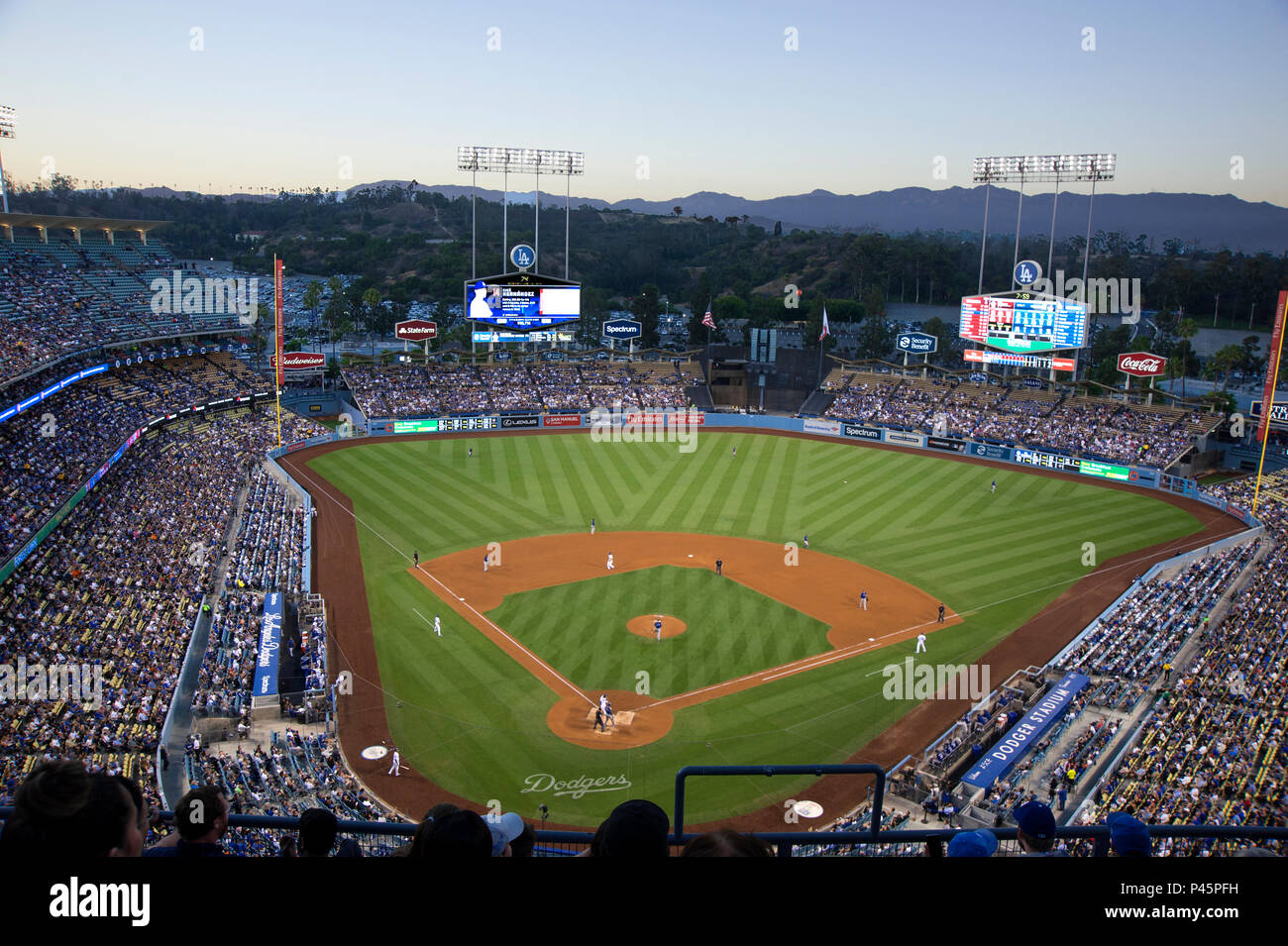 Night game at Dodger Stadium in Los Angeles, CA Stock Photo
