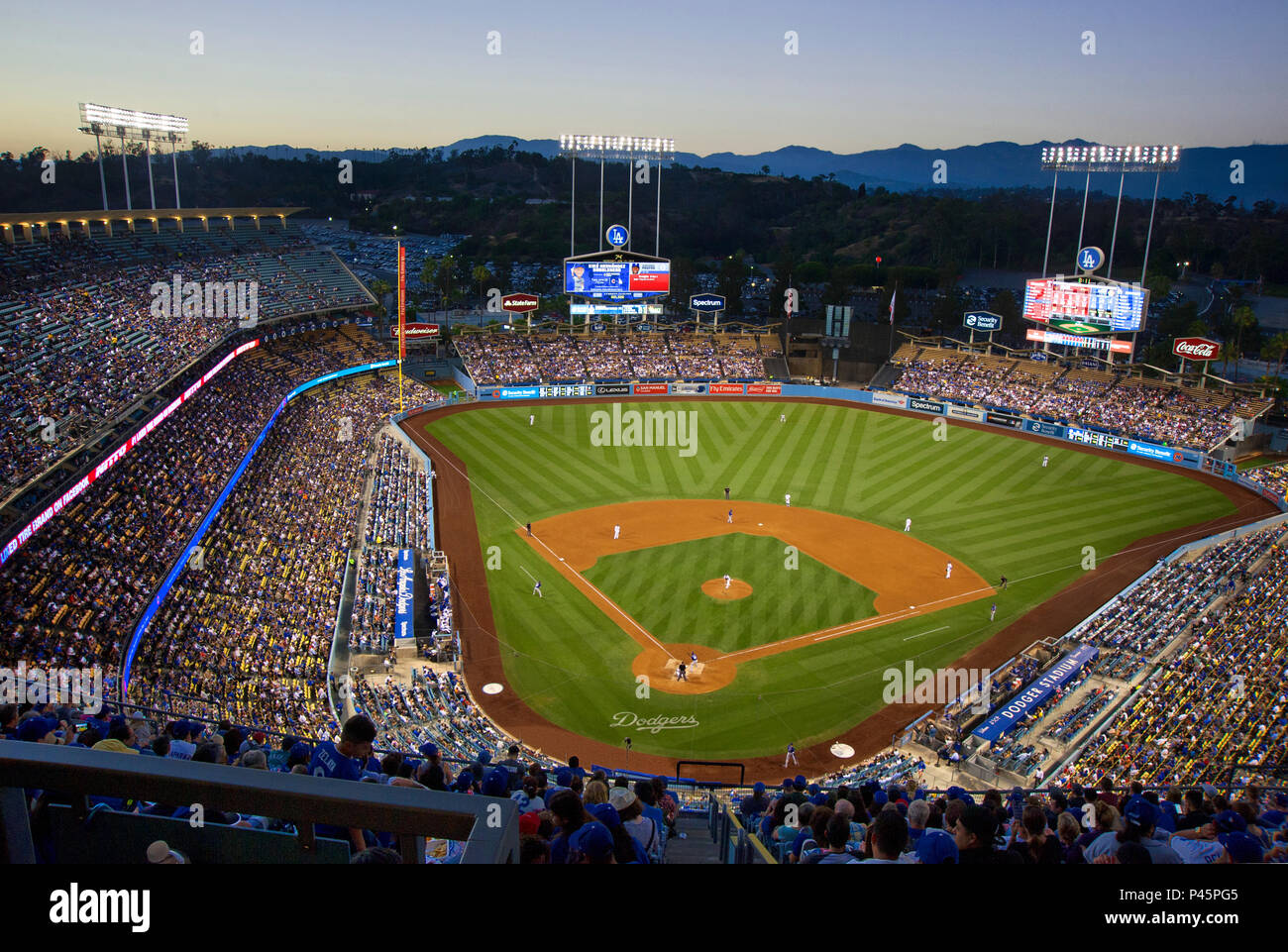 Night game at Dodger Stadium in Los Angeles, CA Stock Photo