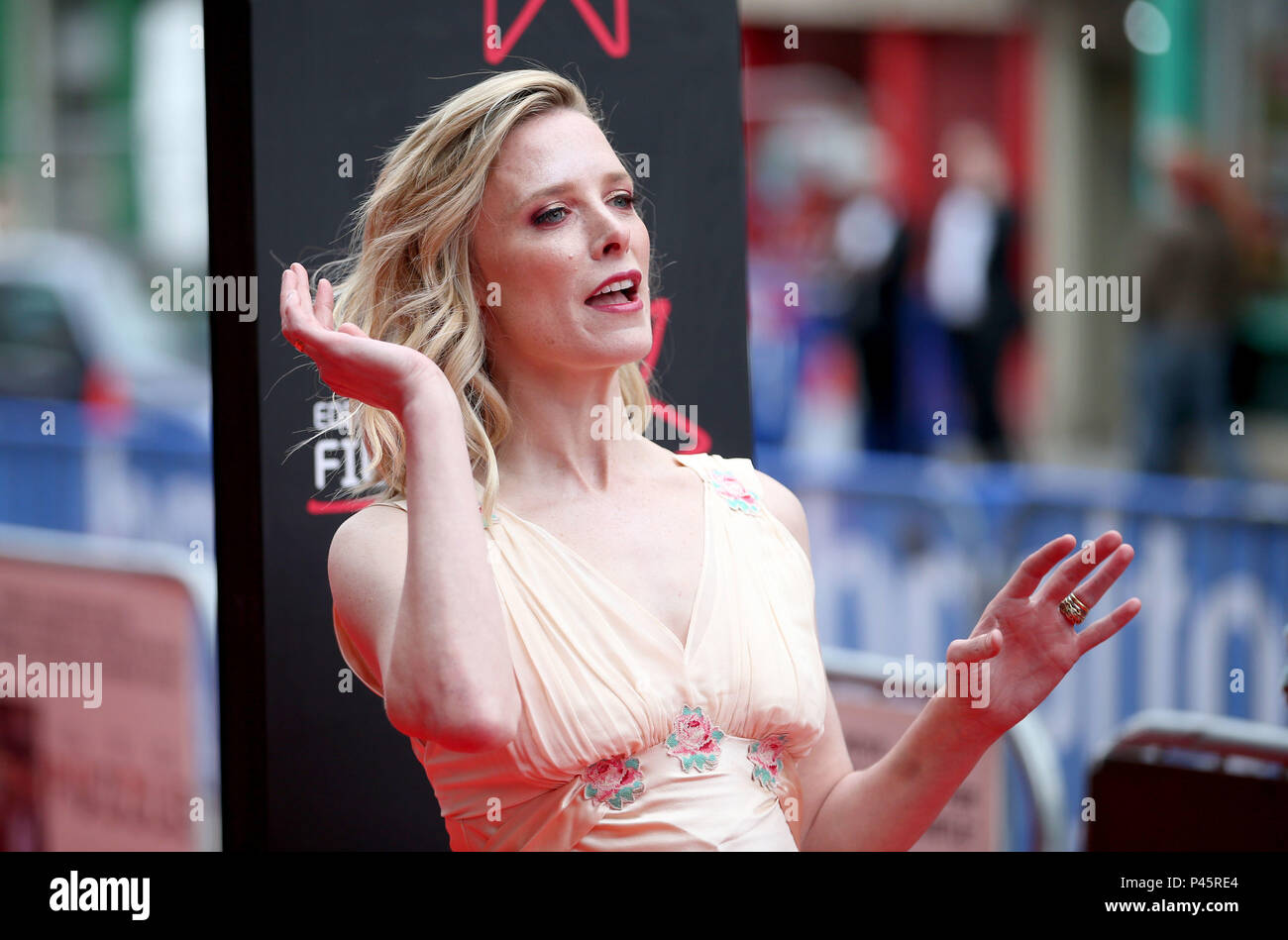 Actress Shauna MacDonald arrives on the red carpet at the Festival Theatre, Edinburgh, for the premiere of Puzzle on the opening night of the 2018 Edinburgh International Film Festival. Stock Photo