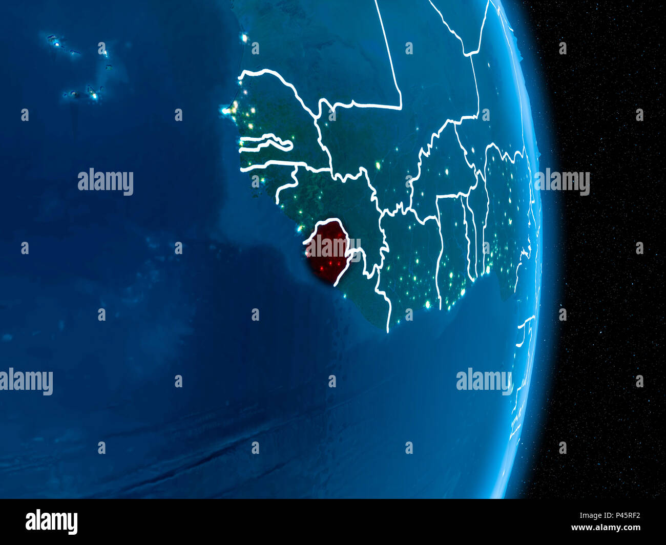 Sierra Leone from orbit of planet Earth at night with visible ...