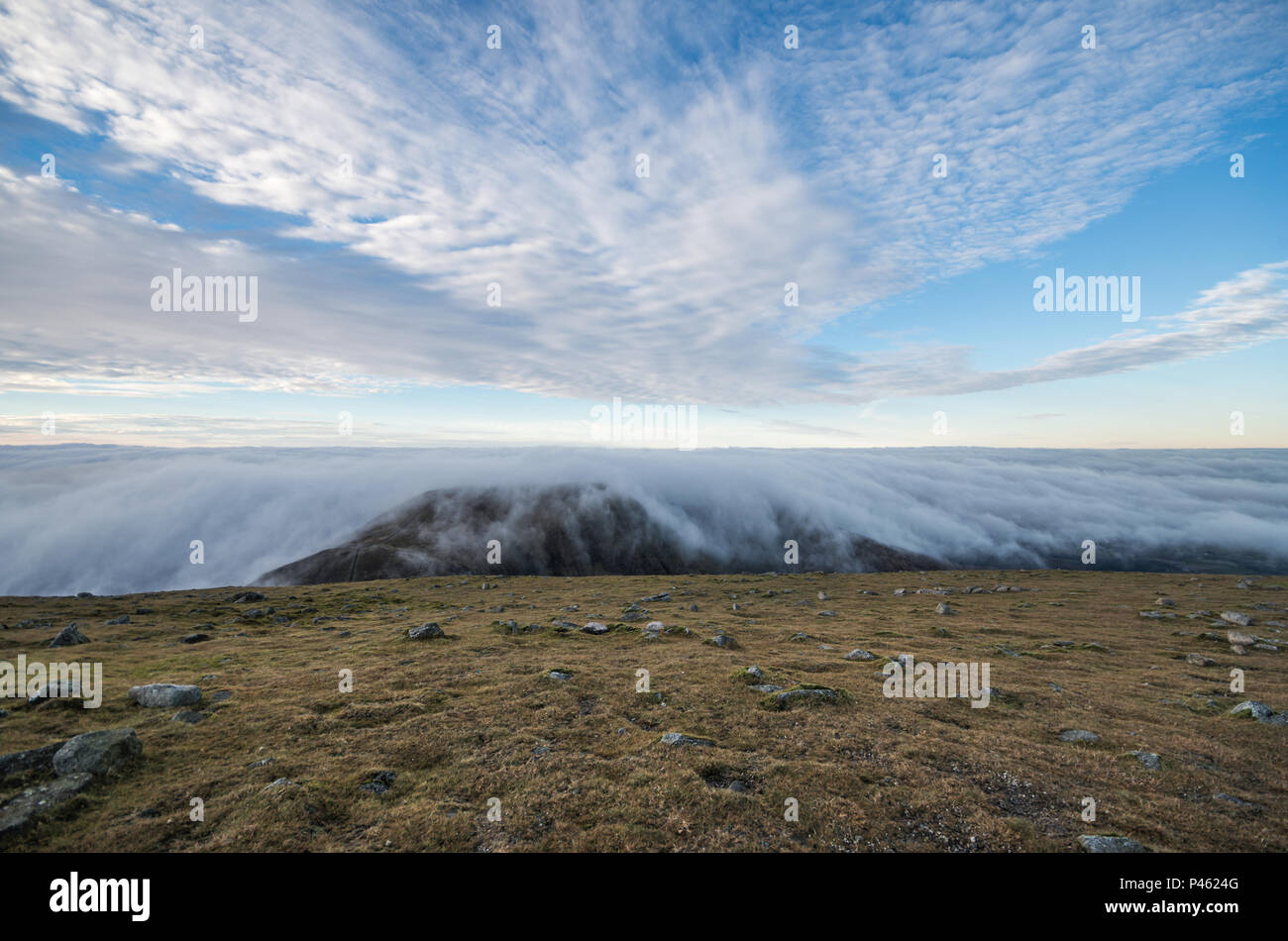 A gorgeous view from Slieve Donard with low lying clouds. Stock Photo