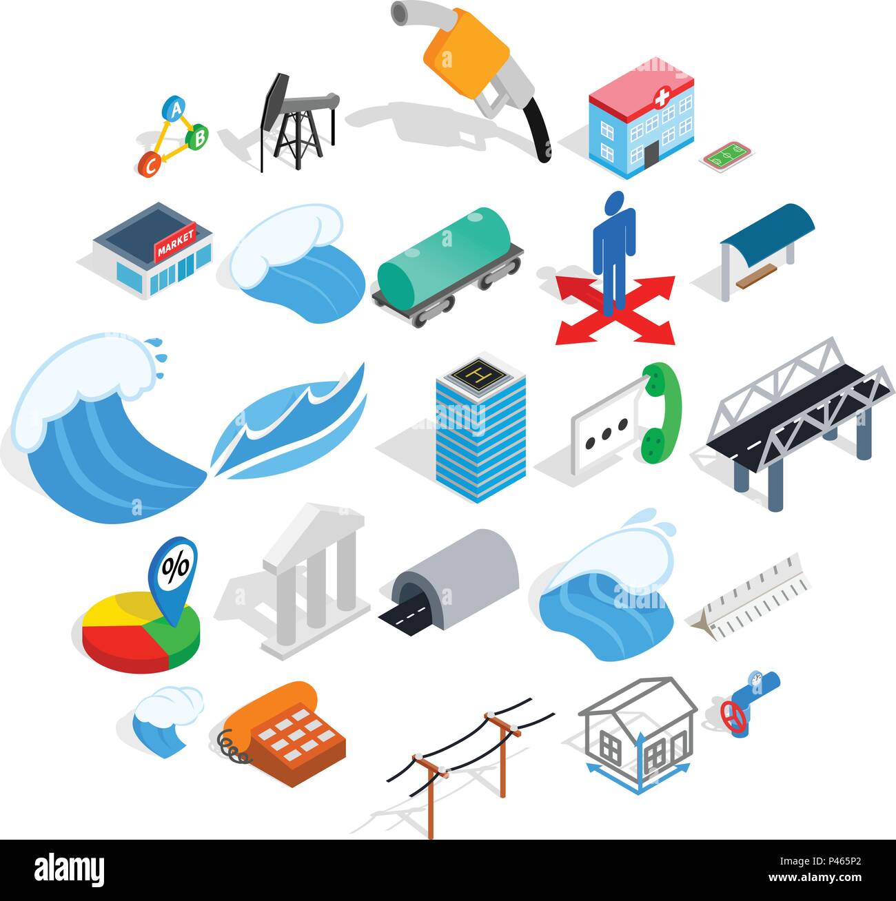 Street lighting icons set, isometric style Stock Vector